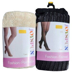 NEW 3 pair JOYSPUN Fashion Tights Fishnet Opaque Black Oatmeal Pointelle Hoisery